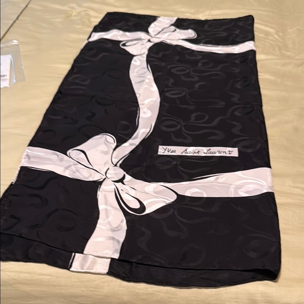 Yves Saint Laurent Black and White Sarong with Ribbon Accents